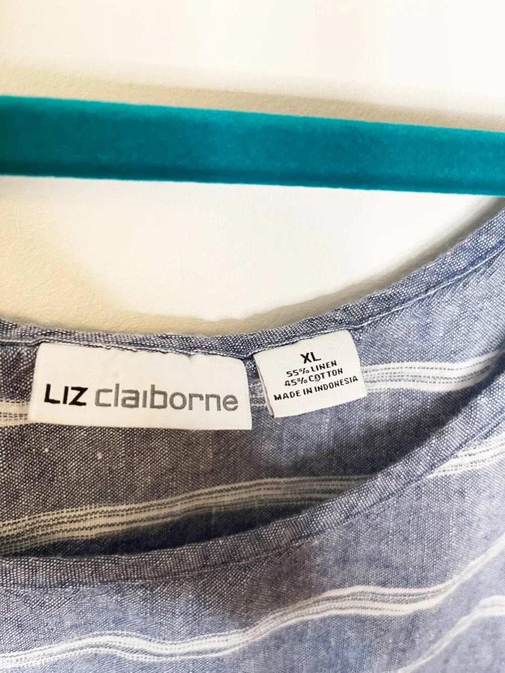 Liz Claiborne Linen Blend Striped Tank Top Blue White Sleeveless XL Coastal - Picture 2 of 6